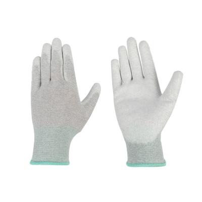 China Palm Dipped High Quality Carbon Fiber Anti Static Gloves With White Palm Coated for sale