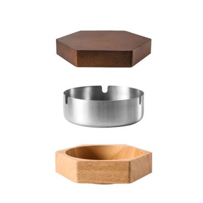 China Simple Nordic Coffee Table Living Room Office Morden Household Solid Wood Ashtray With Lid Anti Fly Ash Creative Ashtray for sale