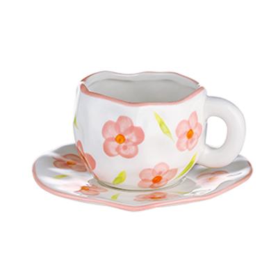 China Sustainable INS Retro Hand Pinch Ceramic Mug Coffee Mugs Set Saucer Water Cup Mug In Afternoon Tea Cups for sale