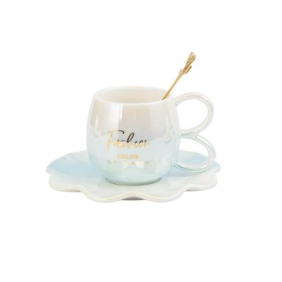 China 200ML Ceramic Coffee Mug Viable With Dish And Spoon Afternoon Tea Cup Milk Mugs Porcelain Water Ceramic Mugs for sale