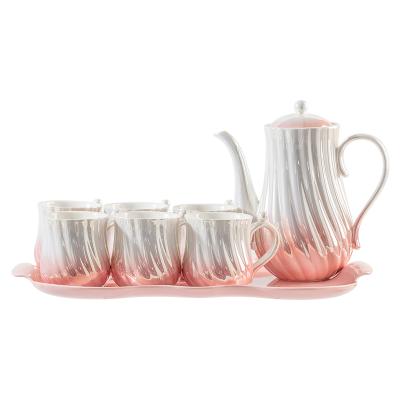 China Viable Simple Nordic Pearl Ceramic Drinkware Cup Set Light Luxury Household Living Room Water Sets Tea Cups Set for sale