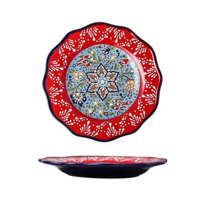 China Ceramic Dish Fruit Viable Bohemian Creative Round Round Deep Dishes Dinner Plate Household Western Tableware for sale