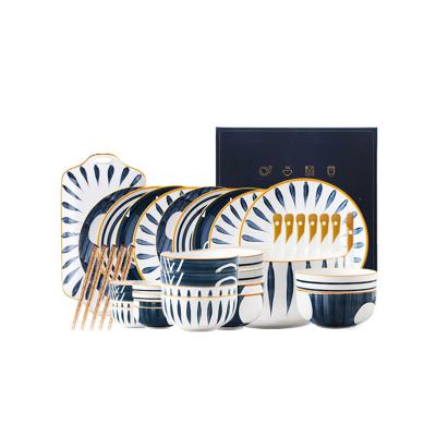 China Viable Qingyao Japanese Dishes Set Home Creative Nordic Ceramic Dishes Chopsticks Plate Soup Bowl Tableware Sets Tableware Set for sale