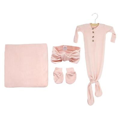 China PASSIONATE Baby Ultimate Bundle Blanket Tied Scuff Raglan Mittens Dress Knot Top Hat in Pink for sale