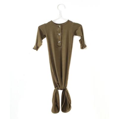 China Breathable Olive Baby Upcoming Newborn Baby Tied Button Dress Home Dress Outfit for sale