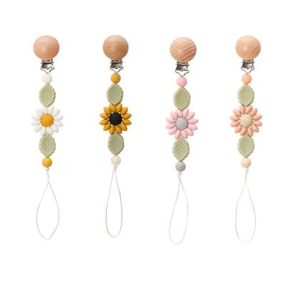 China BPA Free Clip Daisy Pacifier Clip Silicone Soother Dummy Baby Shower Gift for sale