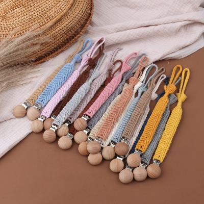 China PP Mcarame Pacifier Clip Chain Binky Clip Pacifier Holder Macrame Pacifier Lanyard for sale