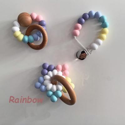 China Soft Present Toy 3 Clip Silicone Teether and Toy Baby Gift Teething Baby Toy Handmade Baby Teether Dummy Set for sale