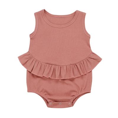 China Solid Design Soft And Lightweight Baby Ruffled Sleeveless Romper Tank Top Rib Bodysuit for sale