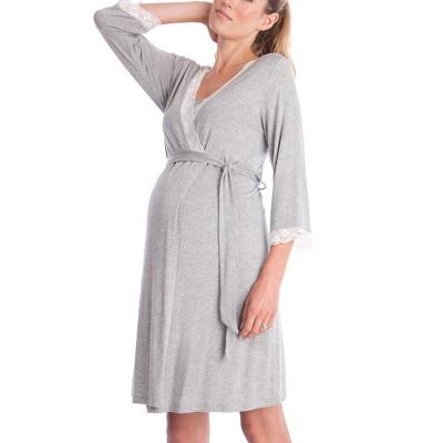 China Antibacterial Maternity Pregnancy Long Dress Hospital Care Work Nightgowns With Lace Sleepshirts For Breastfeeding for sale