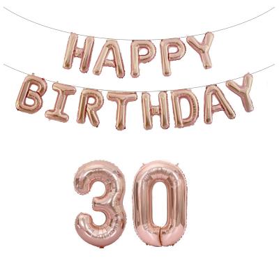 China Gift Toy Number Baby Shower Happy Birthday Party Decoration 21th 30th Fortieth Fiftieth Rose 16 Inch Gold Foil Balloon for sale