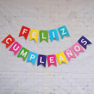 China Decoration Feliz Cumpleanos Spanish Banner Birthday Balloon Banner 11.5cm*16cm Spanish Bunting Banners Flags Merry Fishtails for sale