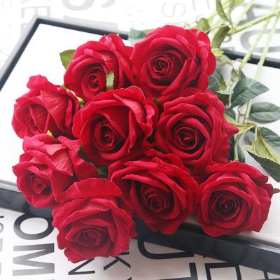 China Fashional Artificial Flowers Wedding Single Head Touch Velvet Rose Artificial Flower Rose For Valentine's Day for sale