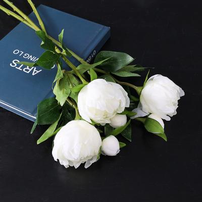 China Fashional Artificial Flowers Wholesale Amazon Vintage 2 Heads Artificial Silk Hot White Peony For Photo Props for sale