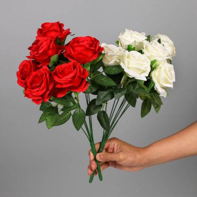 China Fashional Artificial Flowers Wholesale Wedding Decorative Artificial Flower Rose Flower 9 Heads Silk Bouquet for sale