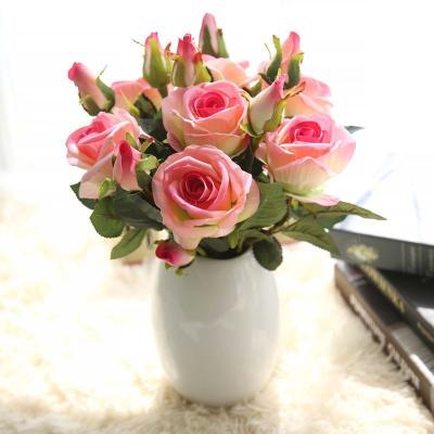 China Wholesale Artificial Velvet Wedding Rose For Home Decor 3 Flower Heads Fashional Artificial Flowers Plant for sale