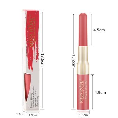 China Hot Selling Waterproof Miss Rose 12 Colors High Dye Waterproof 2 In 1 Lip Liner Matte Lip Gloss for sale