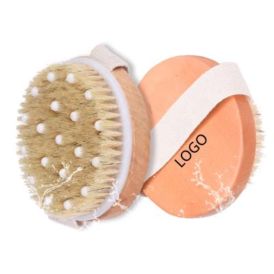 China All Natural All Natural Customized Round Boar Brace Scrubber Exfoliating Bamboo Wooden Bath Body Brush for sale