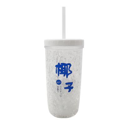 China 2022 Reusable Double Wall Keep Cold Drinks Double Wall Milk Cup Plastic Ice Cream Cup With Plastic Lid for sale