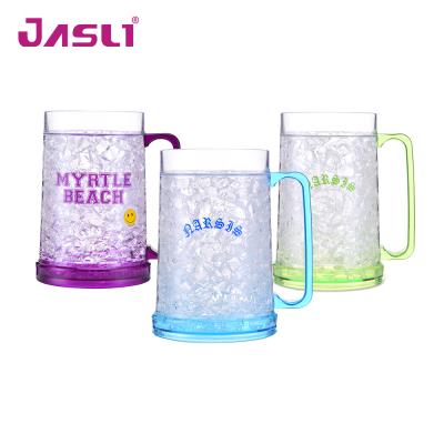 China HT01 LFGB 16OZ Promotional Ware Double Wall Freezer Drinking Crystal Plastic Cup With Frost for sale