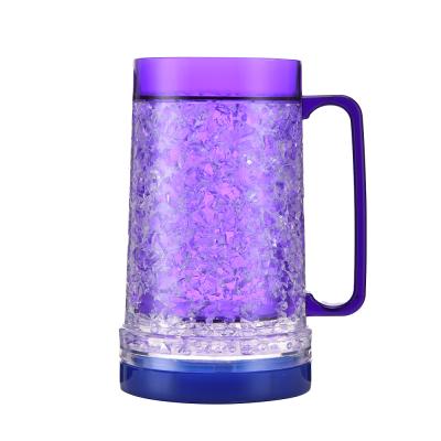 China Hot Selling Jasli Plant Wall Freezer Beer Mug Double Cup Beer Mug With LED Light For Bar for sale