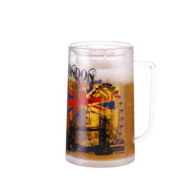 China Liquid Cold Keep Drink Cold 16 Ounce 450ml Football Sport Brand Promotion Beer Mug With Freezer Gel Customize Logo Beverage Mug for sale