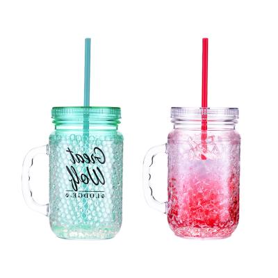 China Minimalist Custom Design Wholesale Good Quality Mason Jar Reusable Plastic Freezer PS Double Wall Mug for sale