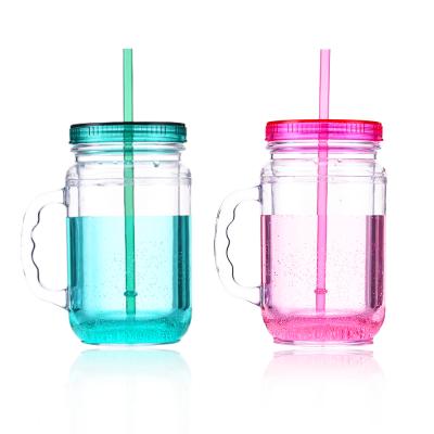 China Minimalist Reusable Plastic Freezer Frosty Ice 20 Ounce Mason Straw Frozen Tumbler for sale