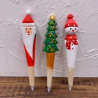 China Promotional Pen JX80 Stationery School Supplies Hand Carved Painted Wooden Ballpoint Pen Christmas Gift for sale