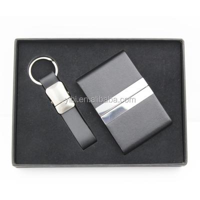 China JX-OL115 Luxury Gift Custom Logo Leather Card Holder And Key Chain Set for sale