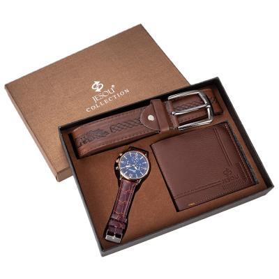 China Water Resistant Men's Gift Set Watch Packaging Wallet Exquisite Belt Set 2021 Creative Watch Set for sale