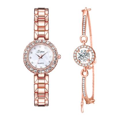 China Luxury Popular Fashion Diamond Watch Strap\Dress Two Sets Rose Gold Quartz Ladies Watch Women Set for sale