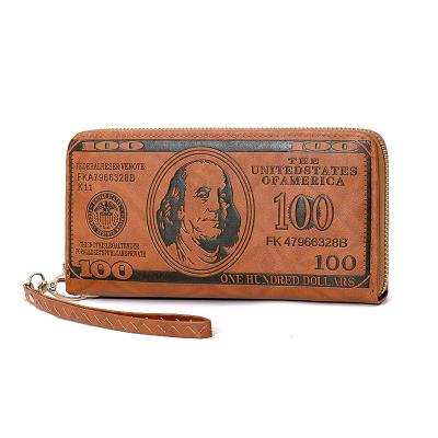 China New Design Waterproof USA 100 Dollar Wallet Wholesale Thin PU Leather Long Zipper Copper Men's Wallet 2021 for sale