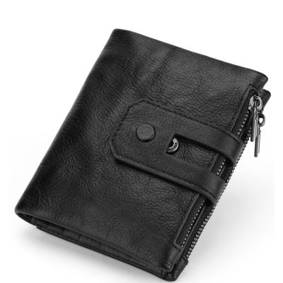 China Hot Selling RFID First Layer Cowhide Zipper Men's Leather Short Wallet Men Coin Purse for sale