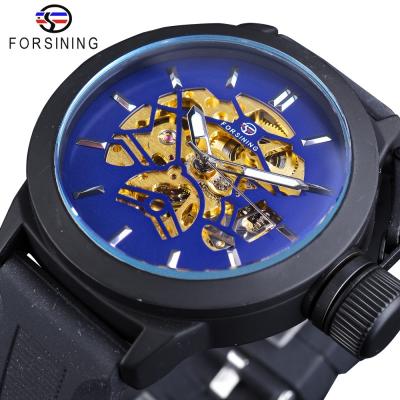 China Forsining Water Resistant Watches Men Fashion Casual Skeleton Watch Silicone Automatic Mechanical Watch Strap for sale