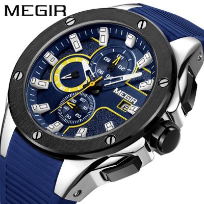 China Megir 2053 Date Watch Quartz Men Automatic Male Chronograph Sports Silicone Military Watch Strap for sale