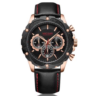 China New Date MEGIR 2070 Automatic Sports Watches Leather Relogio Masculino Military Men's Quartz Watch Army Watch for sale