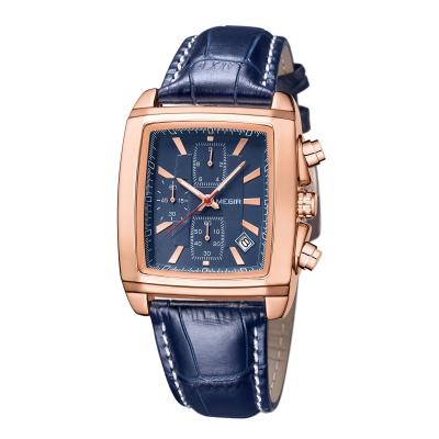 China Automatic Date Famous Brand Rectangle Watch Fashion Quartz Megir Military Genuine Leather Watch 2028 for sale