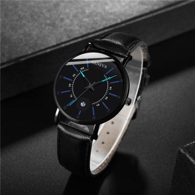 China New Arrival Fashion Full Calendar PU Leather Belt Men Geneva Watch Quartz Wristwatches for sale