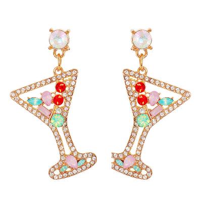 China Cute Exaggerated Rhinestone Pearl Wine Cup Earrings, Summer Hawaii Crystal Wineglass Earrings, Vintage Drinks Cup Stud Earring for sale