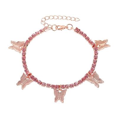 China CLASSIC Claw Diamond Butterfly Foot Chain Decoration Fashion Beach Anklets Bracelet Jewelry, Cartoon Rose Gold Butterfly Anklet for sale