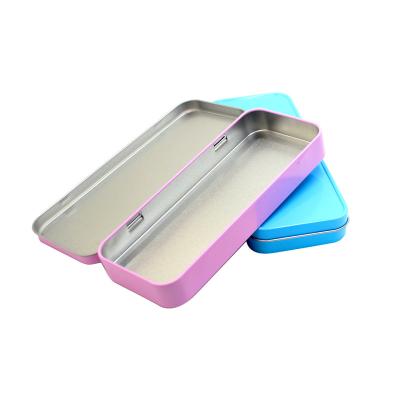 China Factory Price Cosmetic Tin Small Empty Pink Rectangle Small Blue Hinged Tin Tea Storage Metal Box for sale