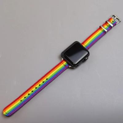 China Fanshion Woven Nylon Loop For Apple Watch Band Rainbow Watch Straps With Buckle For Iwatch Series 6 Se 38mm 42mm for sale