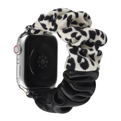 China New Fanshion Woman Custom Printing Leopard Elastic Scrunchies Nylon Watch Strap Bands For Apple Watch for sale