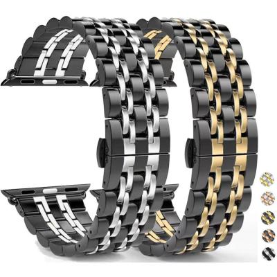 China Fanshion 7 Links Bracelet Watch Band Metal Glow Stainless Steel Strap For Apple Watch Band Man for sale