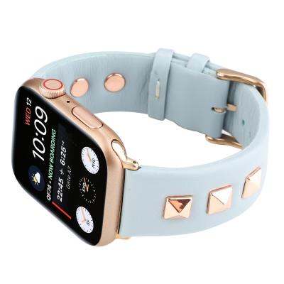 China Fanshion Vintage Studs Genuine Leather Rivets Watch Strap Band For Apple Watch Band, Real Leather Belt 38mm 40mm for sale