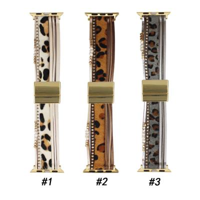 China Fanshion New Trend Plush Leopard Printed Replacement Genuine Leather Watch Band For Apple Watch Series 6 for sale