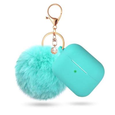 China Fanshion Luxury Cute Silicone Cover Skin Case For Airpod Case With Pompom Fluffy Pearl Ball Fur Key Chain Strap For Apple Airpod 2 1 for sale