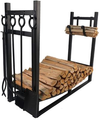 China Modern Metal Fireplace Log Rack With Ignition Rack Firewood Rack For Wood Storage for sale