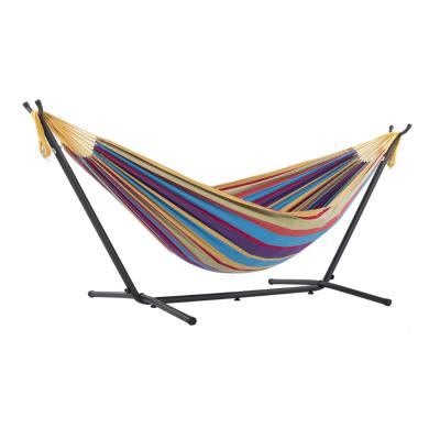 China Modern Outdoor Cotton Double Folding Portable Free Standing Hammock With Space Saving Steel Stand for sale